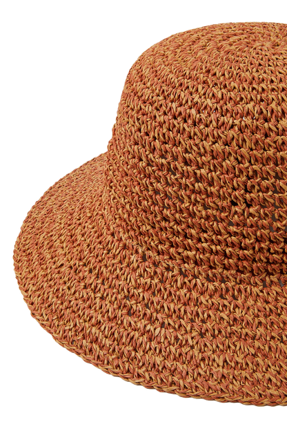 Woven Straw Hat with Wide Brim, Natural Brown